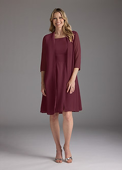 Azazie Shirley Mère de la mariée Robes Robe Trapèze en Mousseline de soie Plissé Scoop Cabernet image1