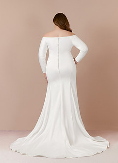 Azazie Marlin Wedding Dresses Diamond White Mermaid Off the Shoulder Satin Dress image9