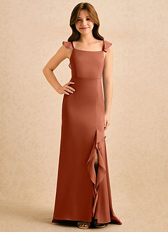 Azazie Novalie Girls Formal Robe Demoiselle D'honneur Fillette Robe Sirène en Satin extensible Arc Rose De Cèdre image4