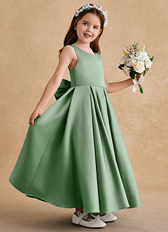 Azazie Honey Bear Flower Girl Dresses Matcha A-Line Pleated Matte Satin Dress image5