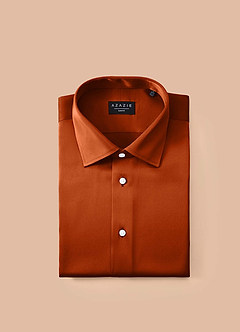 front Julian Burnt Orange Stretch Satin Dress Shirt
