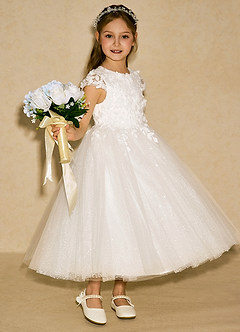 Azazie Sprinkle Flower Girl Dresses Ivory Ball-Gown Lace Dress image1