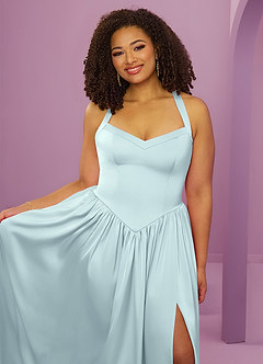 Barbie ♥ Azazie Bridesmaid Dresses Mist A-Line with Pockets Stretch Satin Dress image13