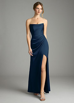Azazie Leonis Bridesmaid Dresses Dark Navy Mermaid Pleated Stretch Satin Convertible Dress image5