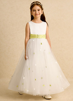 Azazie Cricket Flower Girl Dresses Ivory Lemon Sorbet Ball-Gown Pleated Matte Satin Dress image6