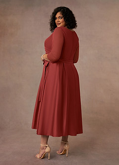 Azazie Maritza Mother of the Bride Dresses Rust A-Line Pleated Matte Satin Dress image4