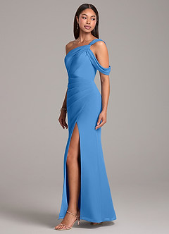 Azazie Wynter Vestidos de damas de honor Vestido de Azul Grisaceo de Gasa de Corte Recto con Vestidos sin tirantes image3