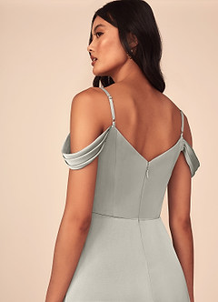 Azazie Ocean Bridesmaid Dresses Pebble A-Line V-Neck Pleated Stretch Satin Dress image5