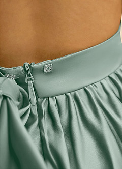 Azazie Nellia Blumenmädchenkleider A-Linie Schleifen Matte Satin Kleid Silberner Salbei image7