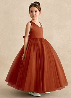 Azazie Peanut Flower Girl Dresses Paprika A-Line Strap Tulle Dress image2