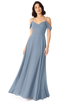 Azazie Tancie Robes de demoiselle d'honneur Robe Trapèze Convertible en Mousseline de soie Épaule décolletée Bleu Poussiéreux image1