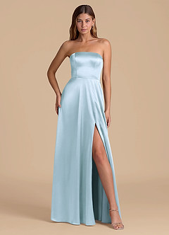 Azazie Wren 신부 들러리 드레스 A라인 스트랩리스 메탈릭 새틴 바닥 길이 드레스 image4