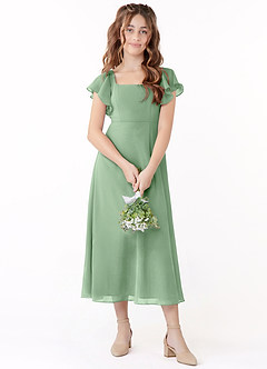 Azazie Bondi Junior Abito A-Line in Chiffon Increspato Matcha image1