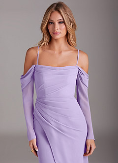 Azazie Hallie Bridesmaid Dresses Lilac Mermaid Long Sleeve Chiffon Dress image2