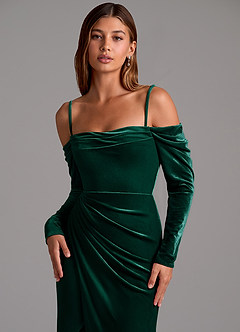 Azazie Hallie Bridesmaid Dresses Emerald Mermaid Long Sleeve Velvet Convertible Dress image2
