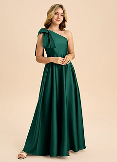 Azazie Penguin Junior Abito A-Line in Raso Elasticizzato Fiocco Smeraldo image4