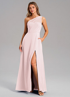 Azazie Phaedra Bridesmaid Dresses Blushing Pink A-Line One Shoulder Chiffon Dress image1