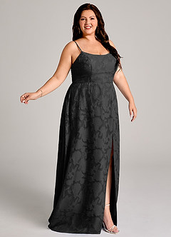 Azazie Moira Bridesmaid Dresses Black A-Line Side Slit Floral Burnout Dress image9