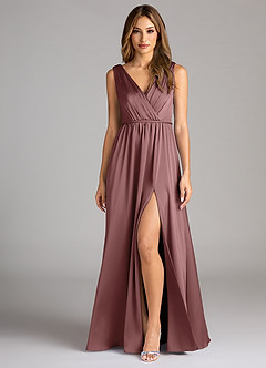 Azazie Tanicia Brautjungfernkleider A-Linie Plissee Stretch-Satin Kleid Vintage Mauve image1