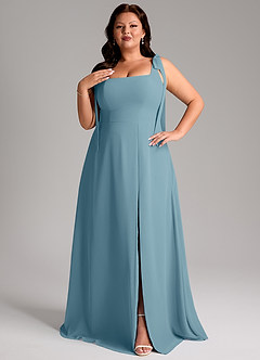 Azazie Debra Bridesmaid Dresses Moody Blue A-Line with Pockets Chiffon Convertible Dress image10