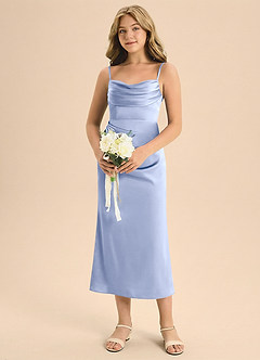 Azazie Mai Junior Osłona Pofałdowany Satyna elastyczna Długość herbaty Młodsza druhna Sukienka image4