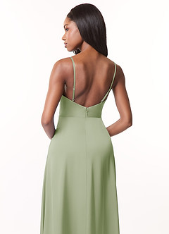 Azazie Brielle Robes de demoiselle d'honneur Robe Trapèze en Satin extensible Bretelles spaghetti Vert Sauge image5