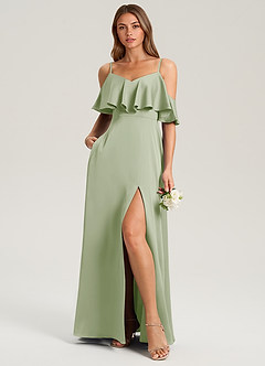Azazie Jean Bridesmaid Dresses Dusty Sage A-Line Off the Shoulder Stretch Satin Dress image3