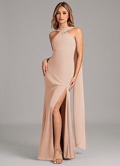 Azazie Kinsley Vestidos de damas de honor Vestido de Rosa Inglesa de Gasa de Corte Sirena con Plisado image4