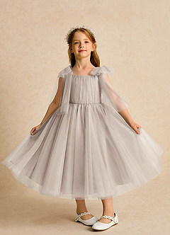 Azazie Dori Robe Demoiselle D'honneur Fillette Robe Trapèze en Tulle Rayé Givre image6