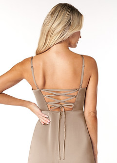 Azazie Marchella Brudtärnklänningar Klänning av A-Line i Stretch Satin Korsett Taupe image3