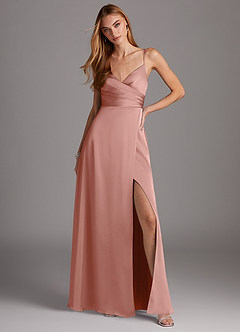 Azazie Calissa Bridesmaid Dresses Rosette A-Line V-Neck Pleated Stretch Satin Dress image3