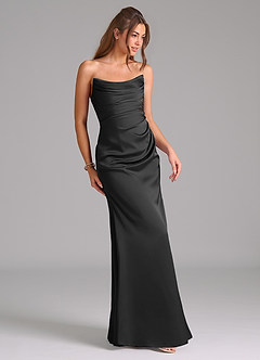 Azazie Lucille Bridesmaid Dresses Black Mermaid Strapless Stretch Satin Convertible Dress image5