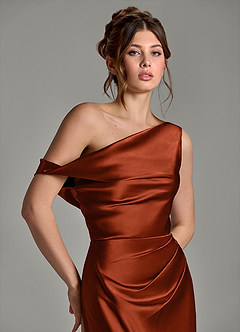 Azazie Emerson Bridesmaid Dresses Auburn Mermaid Off the Shoulder Metallic Satin Dress image7