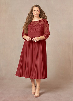 Azazie Tutu Mother of the Bride Dresses Rust A-Line Boatneck Lace Chiffon Dress image7