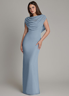 Azazie Hadley Bridesmaid Dresses Dusty Blue Mermaid Pleated Chiffon Dress image7