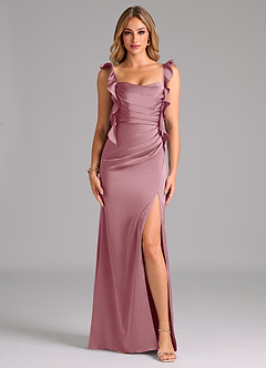 Azazie Jessamine Bridesmaid Dresses Vintage Mauve A-Line Corset Stretch Satin Dress image3