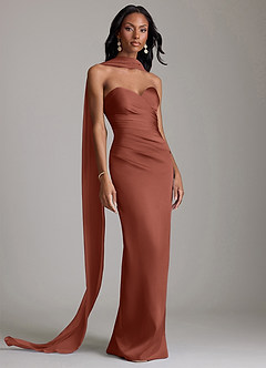 Azazie Sonora Suknie dla druhen Osłona Bez ramiączek Satyna elastyczna Do ziemi Sukienka image9