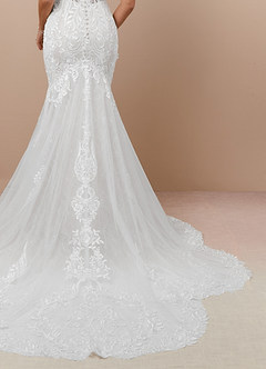 Azazie Camlynn Wedding Dresses Diamond White Mermaid V-Neck Sequins Tulle Dress image8