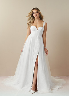 Azazie Maia Wedding Dresses Diamond White A-Line Off the Shoulder Tulle Dress image7