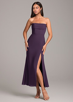 Azazie Saige Bridesmaid Dresses Plum Sheath Off the Shoulder Chiffon Convertible Dress image6