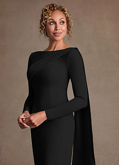 Azazie Merian Mother of the Bride Dresses Black Column Pleated Stretch Crepe Dress image5