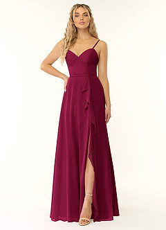 Azazie Naeem Bridesmaid Dresses Burgundy A-Line V-Neck Ruffle Chiffon Dress image1