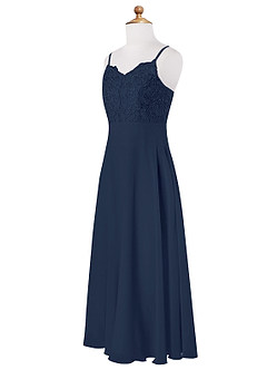 Azazie Sonya Junior A-Linie Spitze Chiffon Kleid Dunkelmarine image7