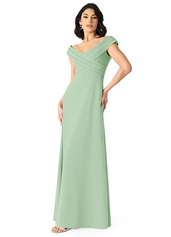 Azazie Evita Robes de demoiselle d'honneur Robe Trapèze en Crêpe Élastique Épaule décolletée Vert Sauge image3