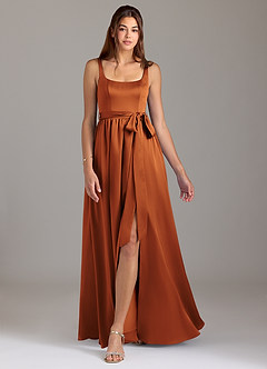 Azazie Elliott Final Sale Agave A-Line with Pockets Stretch Satin Dress image5
