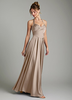 Azazie Tenaya Bridesmaid Dresses Taupe A-Line Sweetheart Neckline Stretch Satin Dress image6