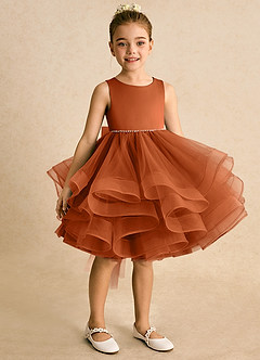 Azazie Tinie Blumenmädchenkleider Ballkleid Schleifen Tüll Kleid Gebranntes Orange image2