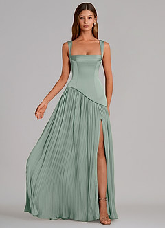 Azazie Stephanie Bridesmaid Dresses Agave A-Line Pleated Stretch Satin Dress image4
