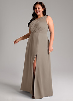 Azazie Phaedra Bridesmaid Dresses Taupe A-Line One Shoulder Chiffon Dress image6