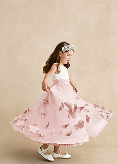 Azazie Vi Flower Girl Dresses Blushing Pink A-Line Sleeveless Tulle Dress image2